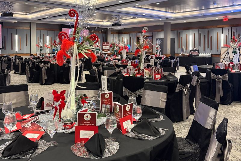 Venue space with banquet tables