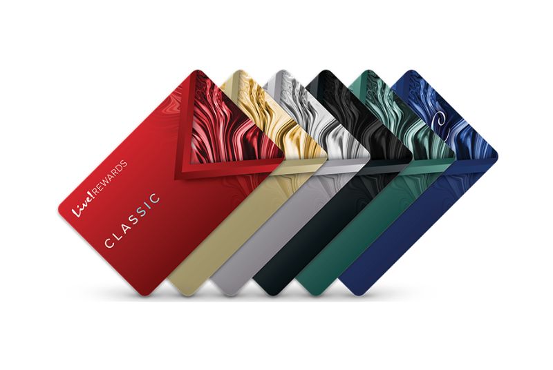 All the Live! Rewards cards fanned out on an angle