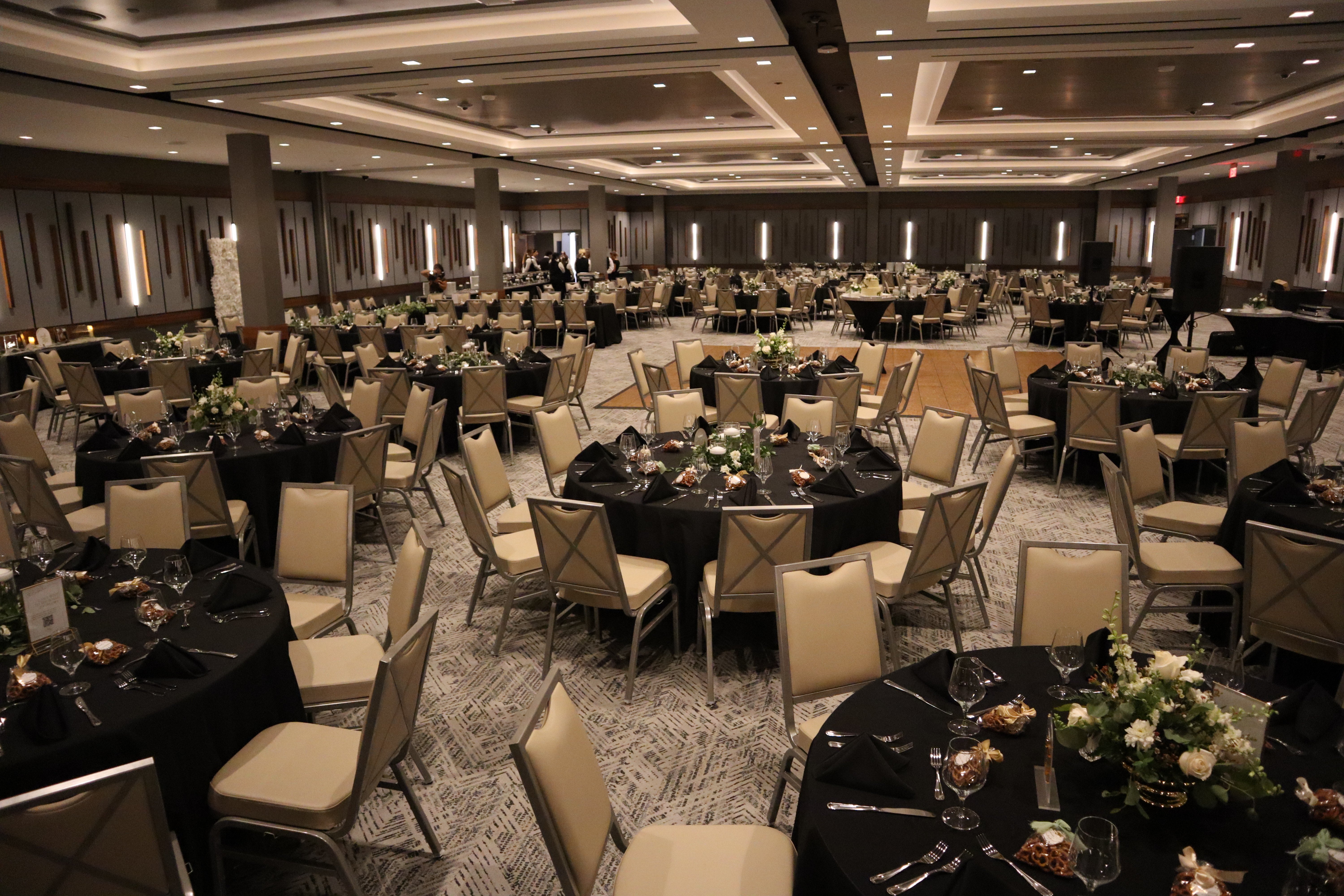 Tables with flowers and table settings