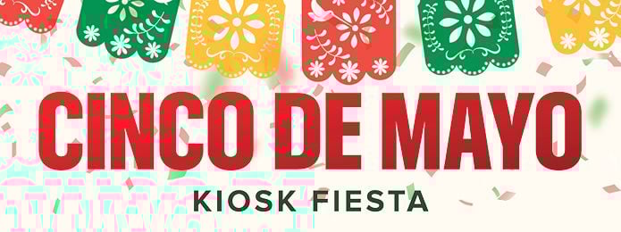 Cinco de mayo kiosk game banner with text reading cinco de mayo
