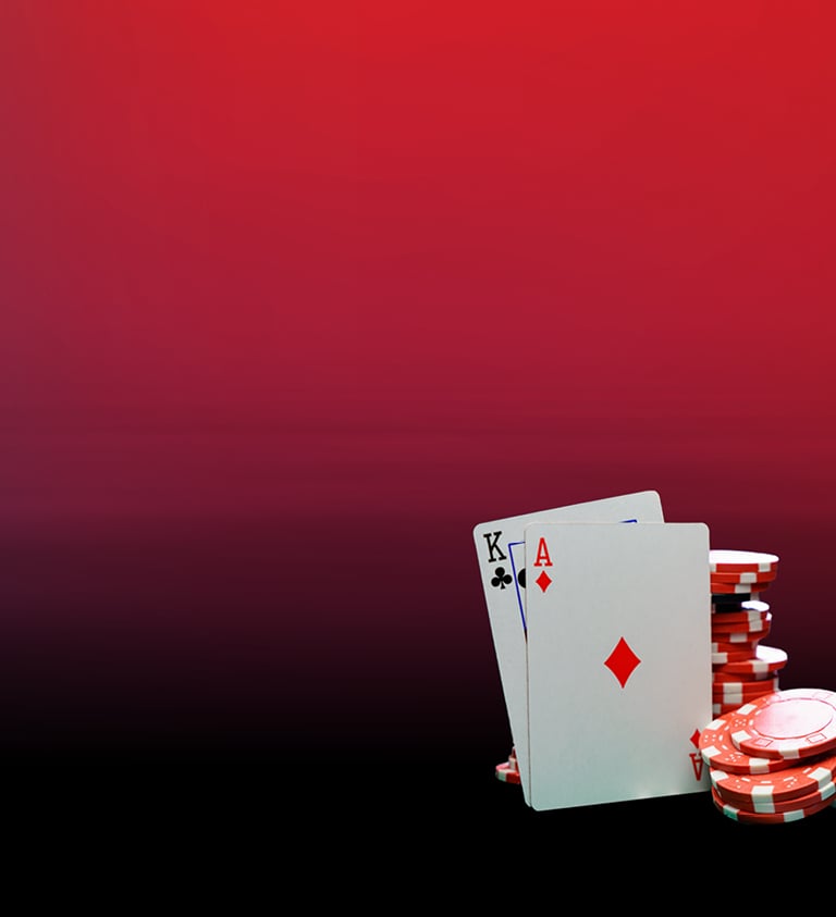 red gradient background with playing chips and playing cards
