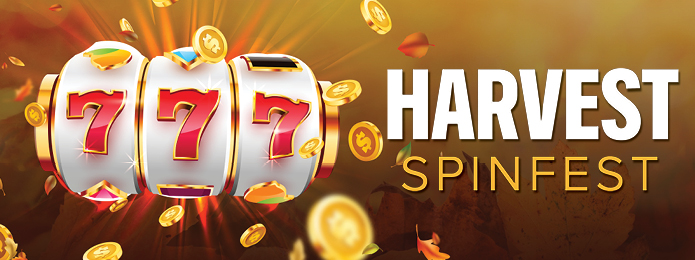 gold background with fall leaves, gold coins, and a slot wheel