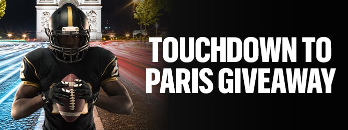 black background with a steelers player holding a football in front of paris landmarks