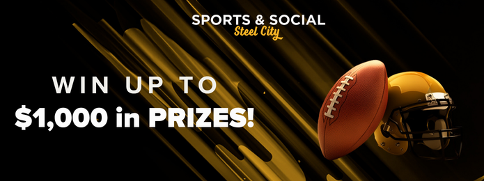 black and gold background with football, helmet, and white text reading win up to $1,000 in prizes
