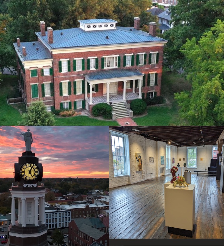 Collage of historic buildings and art in Petersburg Virginia