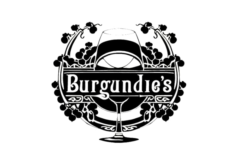 Black and white logo for Burgundies cafe in Petersburg Virginia