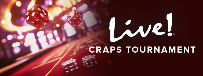 craps tournament promo image red background with dice