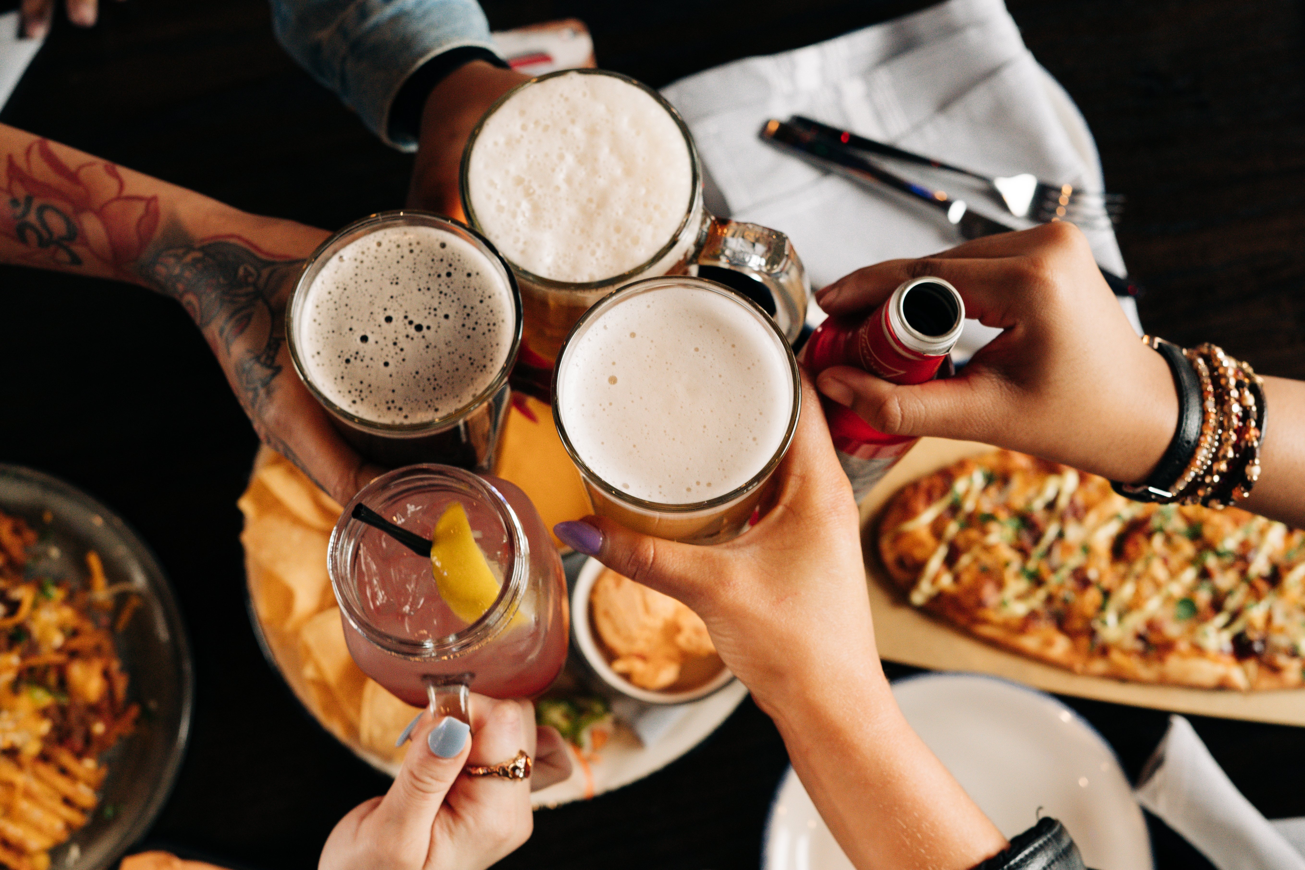 food overview and cheering beer