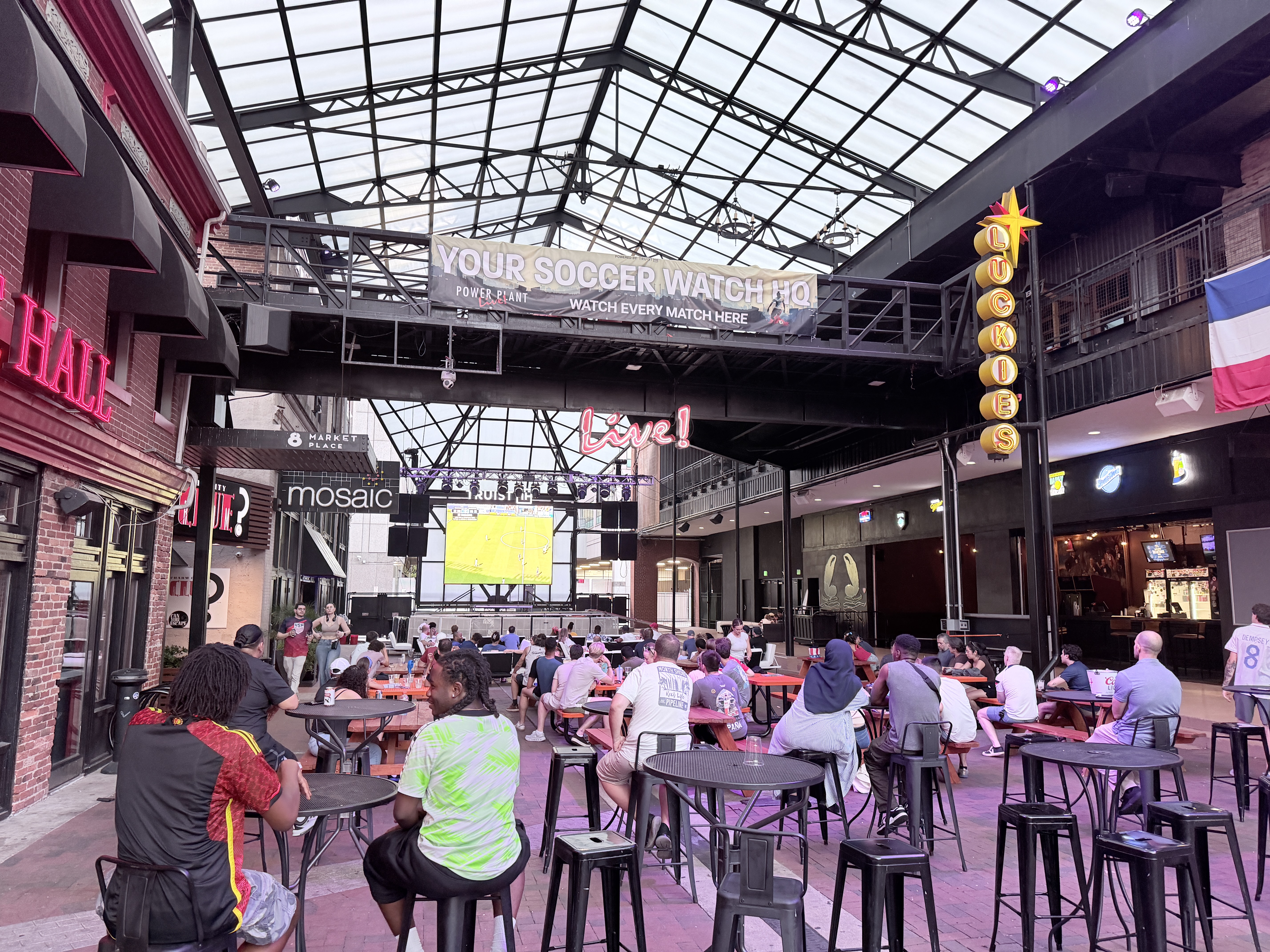 Power Plant Live! soccer watch in the alley