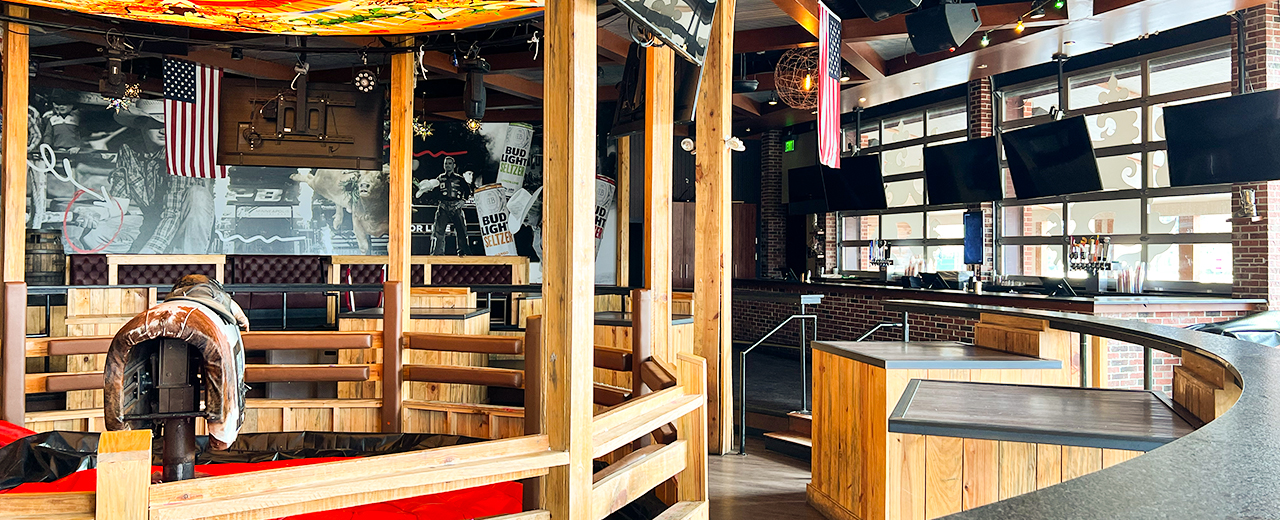 Mechanical Bull and surrounding viewing area.