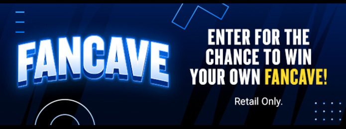 fancave promo announcement on blue background
