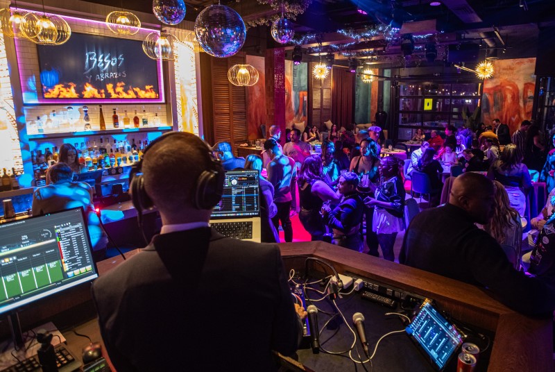 Late night DJ set at Besos y Abrazos bar and restaurant.