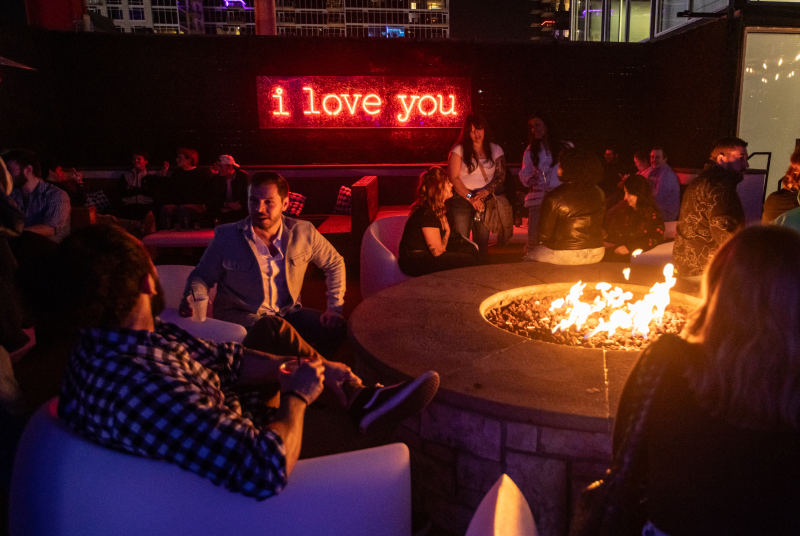 Mosiac outdoor patio and fire pit.