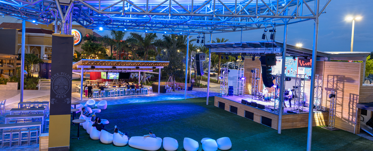 Image of the Vivo! Plaza stage and seating.
