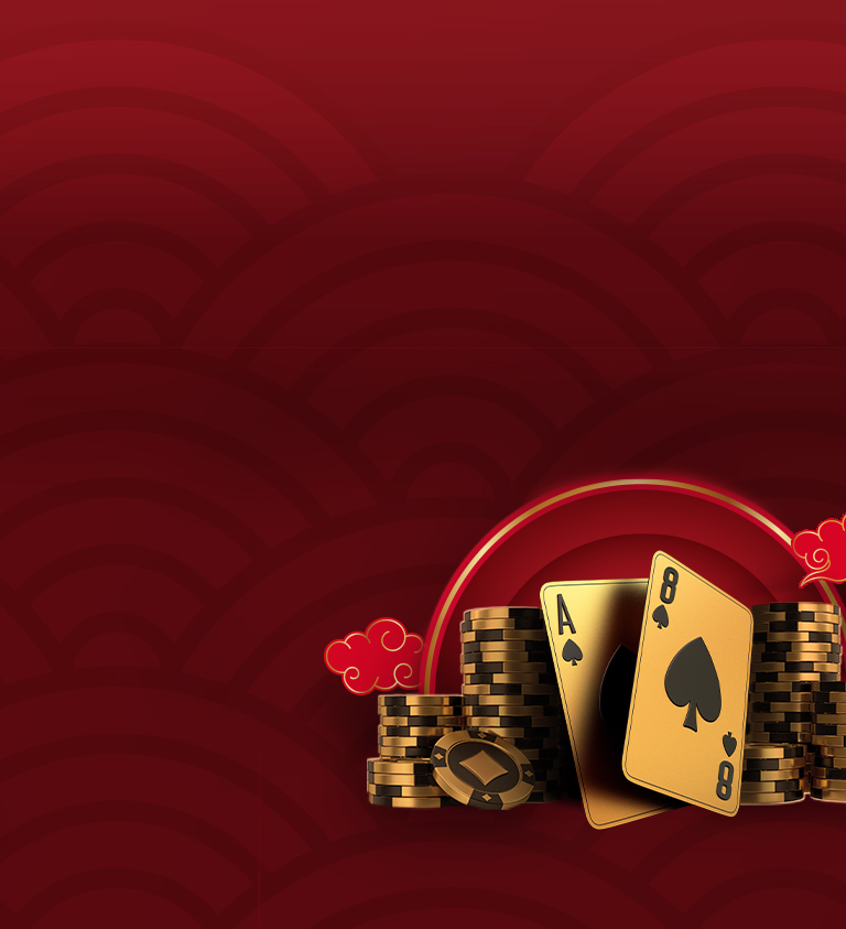 red background with gold baccarat title and playing cards