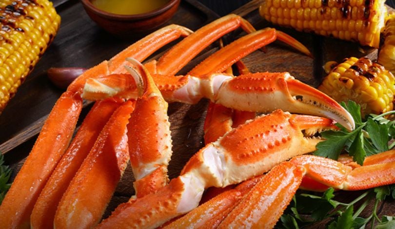 image of snow crab legs surrounded by corn on the cob