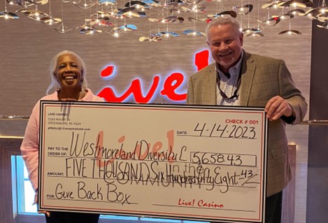 Live! Casino Pittsburgh presenting the 2023 Q1 GiveBack Box to the Westmoreland Diversity Coalition