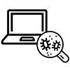 Icon with bacteries under a magnifying glass on a laptop