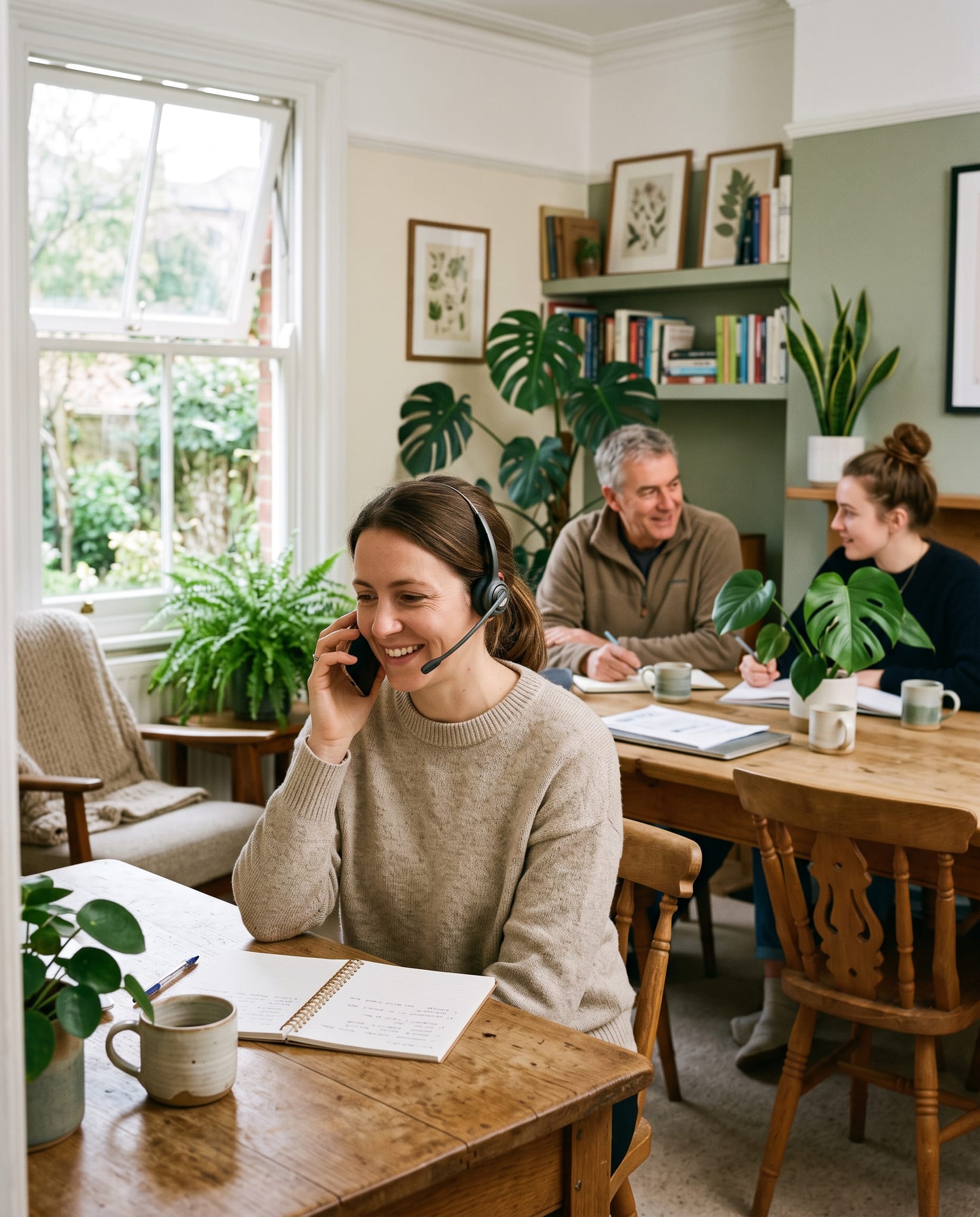 A Willowmere support adviser taking a call, with colleagues working behind her