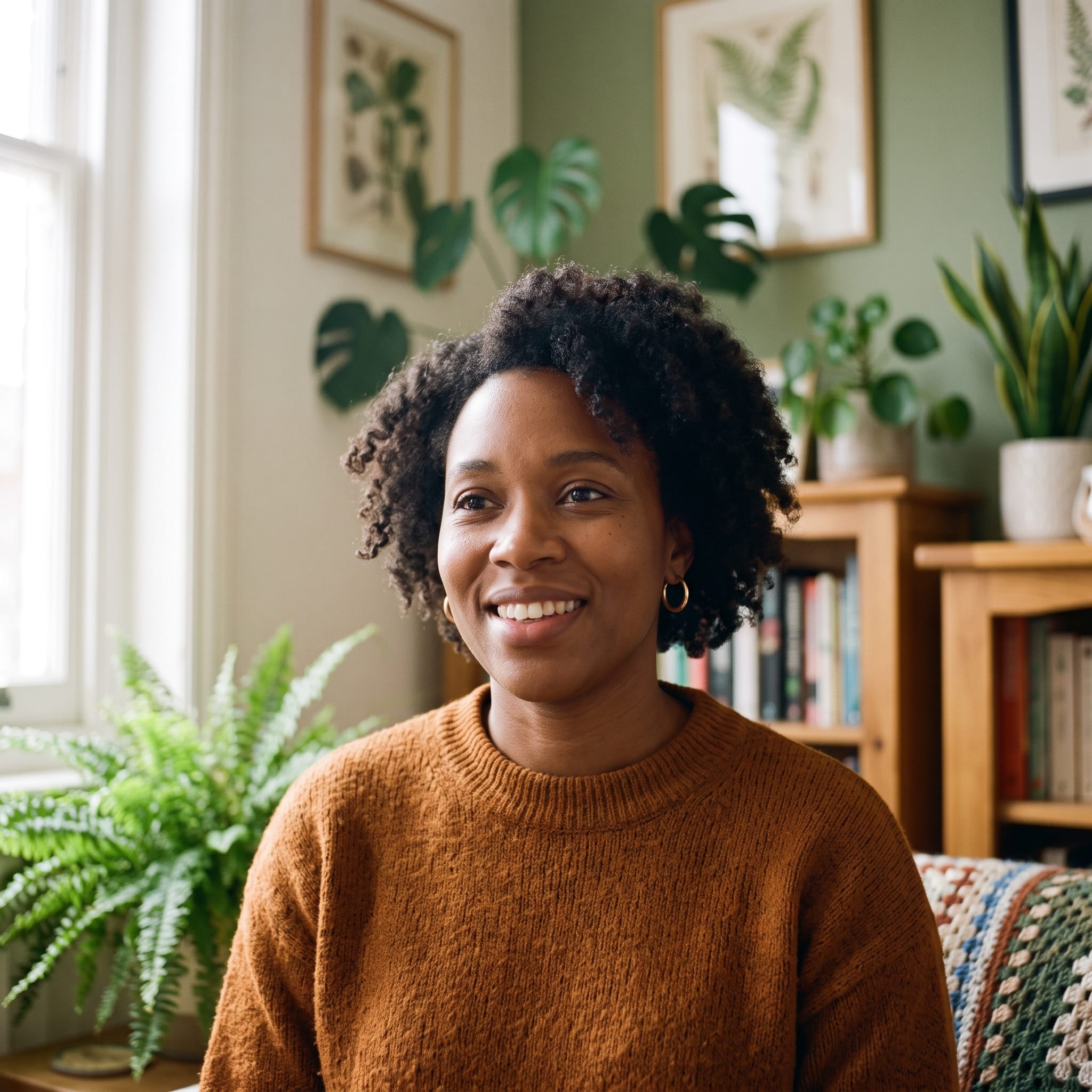 Portrait of Aisha K., a Willowmere member (illustrative story)