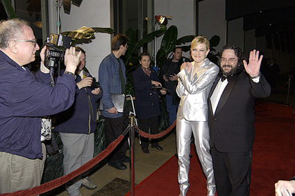 Feature Film Nominee Peter Jackson arrives with presenter Cate Blanchett.
