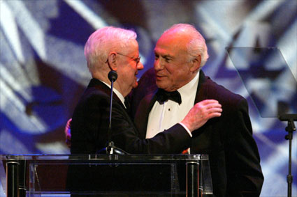 Director-Member Daniel Petrie, Sr. presents the DGA Honorary Life Membership award to his old Northwestern University classmate Larry Auerbach.