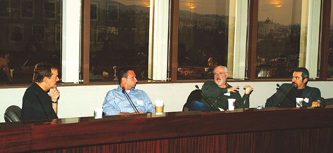 Nominees Alan Ball, Alan Poul, moderator Michael Pressman and nominee Jon Cassar.