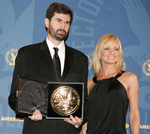 Owen Renfroe with presenter Jaime Pressly.