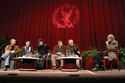 2005 DGA Feature Film Award Nominees Directors Haggis (Crash), Ang Lee (Brokeback Mountain), Bennett Miller (Capote), George Clooney (Good Night, and Good Luck), Paul and Steven Spielberg (Munich) with moderator/DGA Board Member Jeremy Kagan.