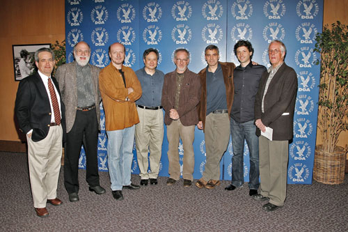 DGA National Executive Director Jay D. Roth, Meet the Nominees Symposium moderator Jeremy Kagan, 2005 Feature Film Nominees: Paul Haggis, Ang Lee, Steven Spielberg, George Clooney, Bennett Miller, and DGA President Michael Apted