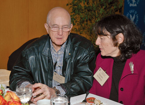 Second Vice President Ed Sherin chats with DGA Board Member Victoria Hochberg.
