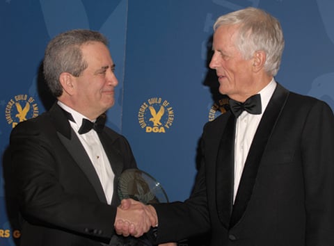 Jay D. Roth with presenter Michael Apted.