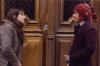 ODD COUPLES: (top) Gael García Bernal has a crush on Charlotte Gainsbourg in The Science of Sleep; Kate Winslet and Jim Carrey are drawn together in Eternal Sunshine of the Spotless Mind.- photos courtesy Warner Independent Pictures (top), and Buena Vista Pictures Marketing (bottom).