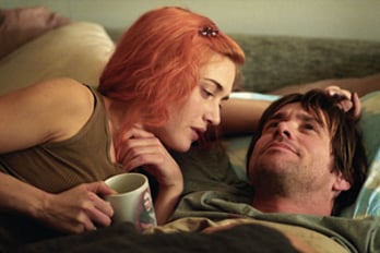 ODD COUPLES: (top) Gael García Bernal has a crush on Charlotte Gainsbourg in The Science of Sleep; Kate Winslet and Jim Carrey are drawn together in Eternal Sunshine of the Spotless Mind.- photos courtesy Warner Independent Pictures (top), and Buena Vista Pictures Marketing (bottom).
