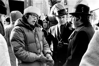 MAKING MAYHEM: Friedkin on the set with The French Connection's stars Gene Hackman (center) and Fernando Rey. - photo courtesy of the Academy of Motion Picture Arts and Sciences -