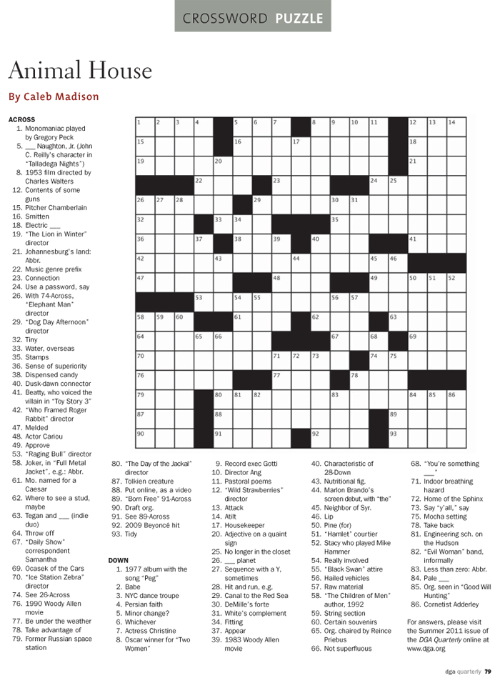 DGA Quarterly Crossword Puzzle Animal House