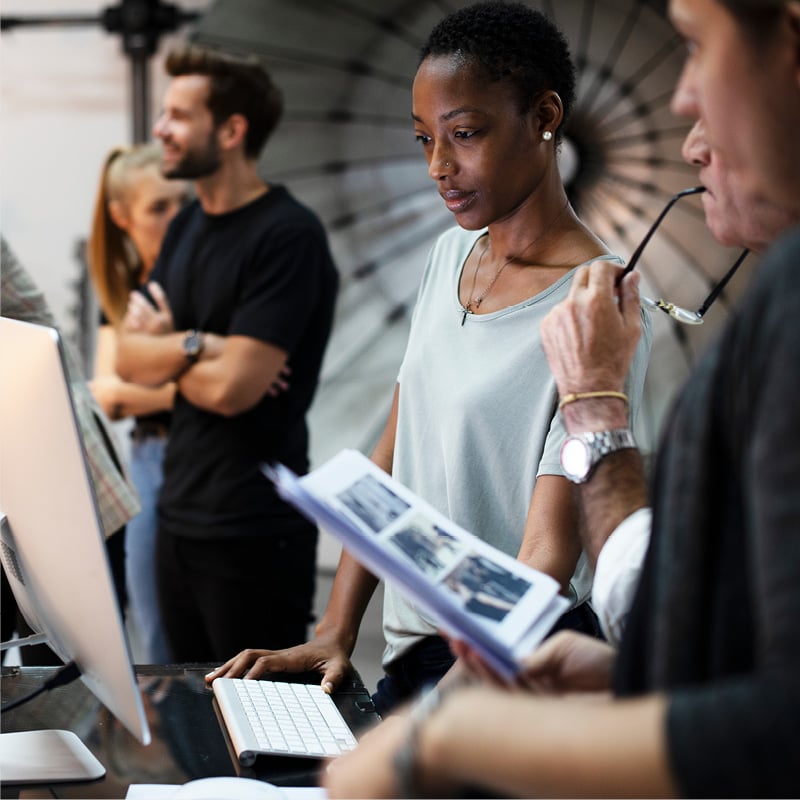 Creative meeting to illustrate advertising marketing and promotions