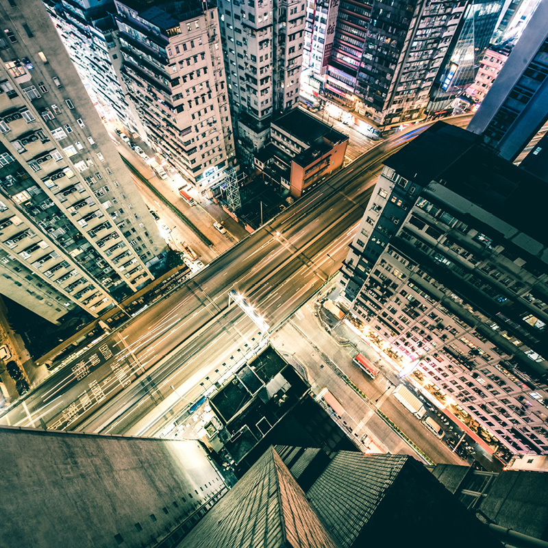 Business district from above to illustrate leasing and asset management