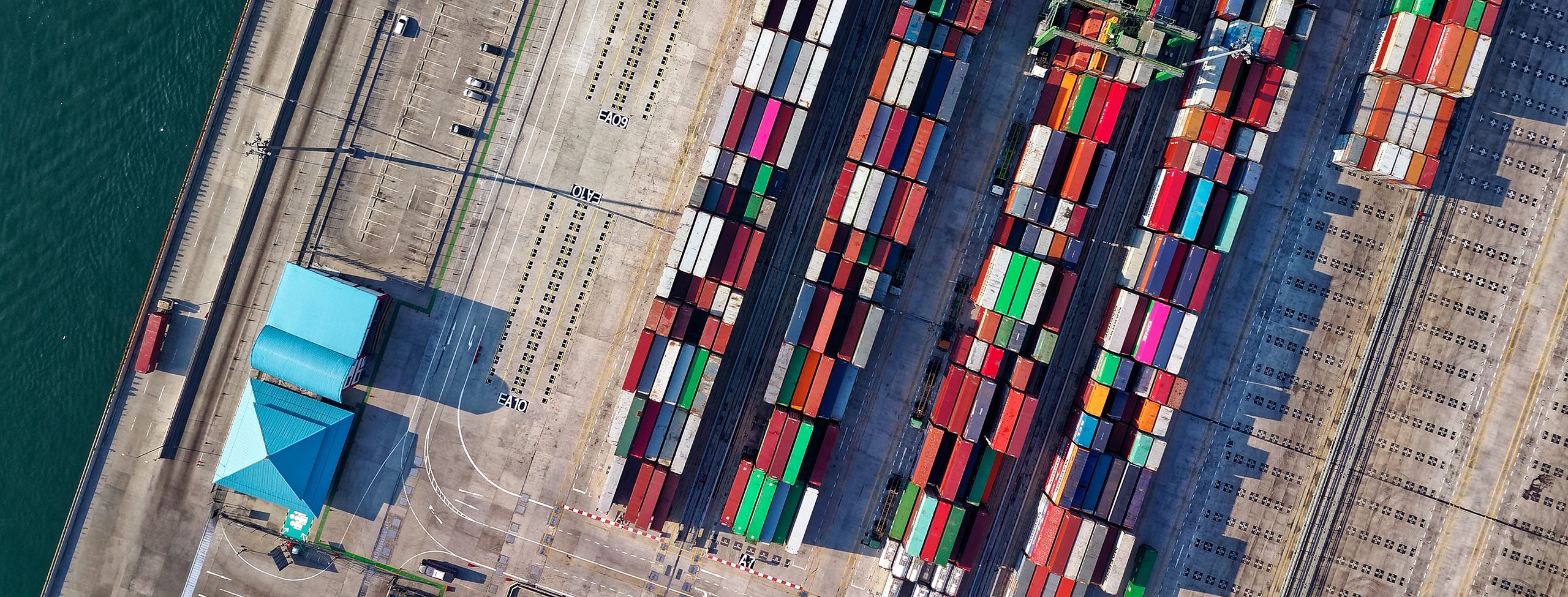 Aerial view of shipping containers