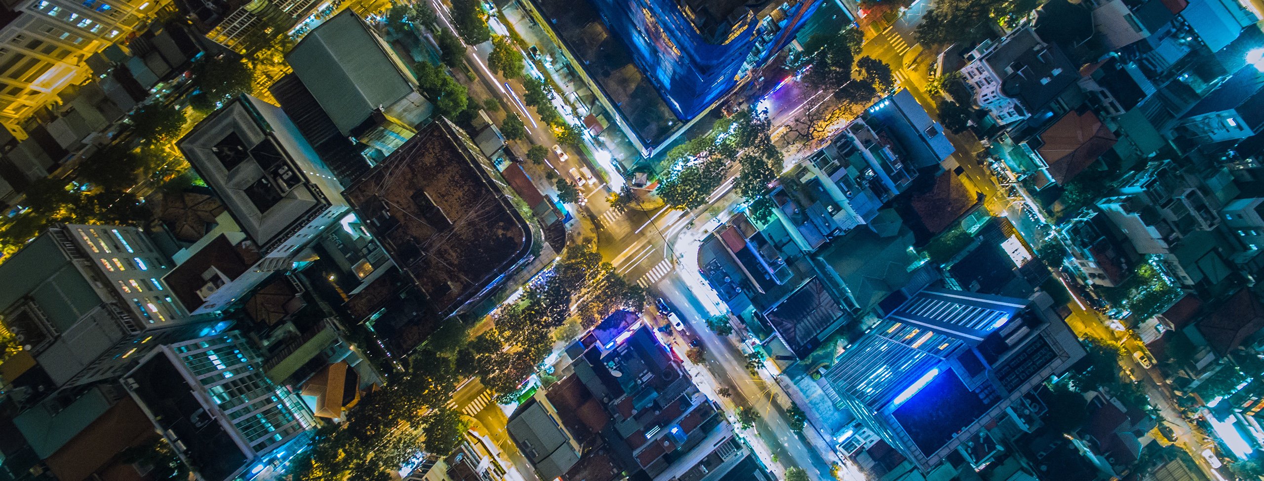 city aerial view at night