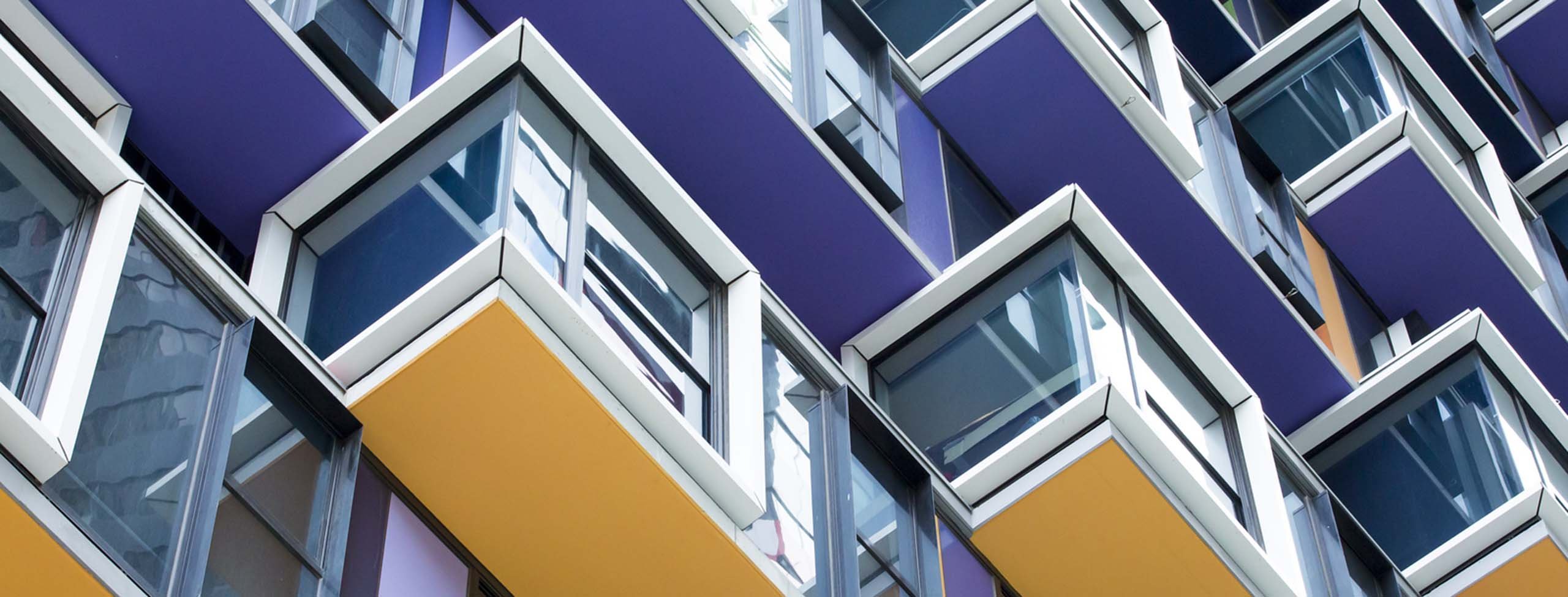yellow and purple colorful windows/architecture