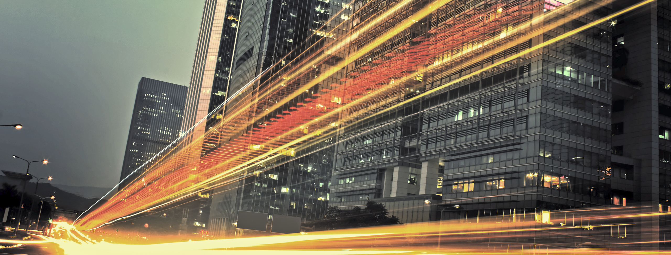 light rails on modern city background