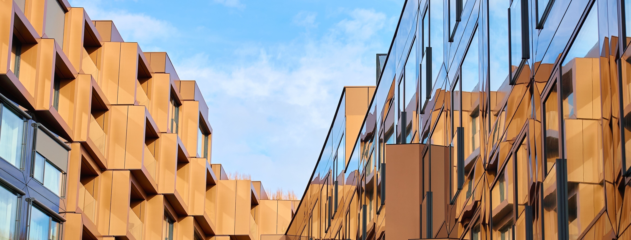 modern building facades with angular panels