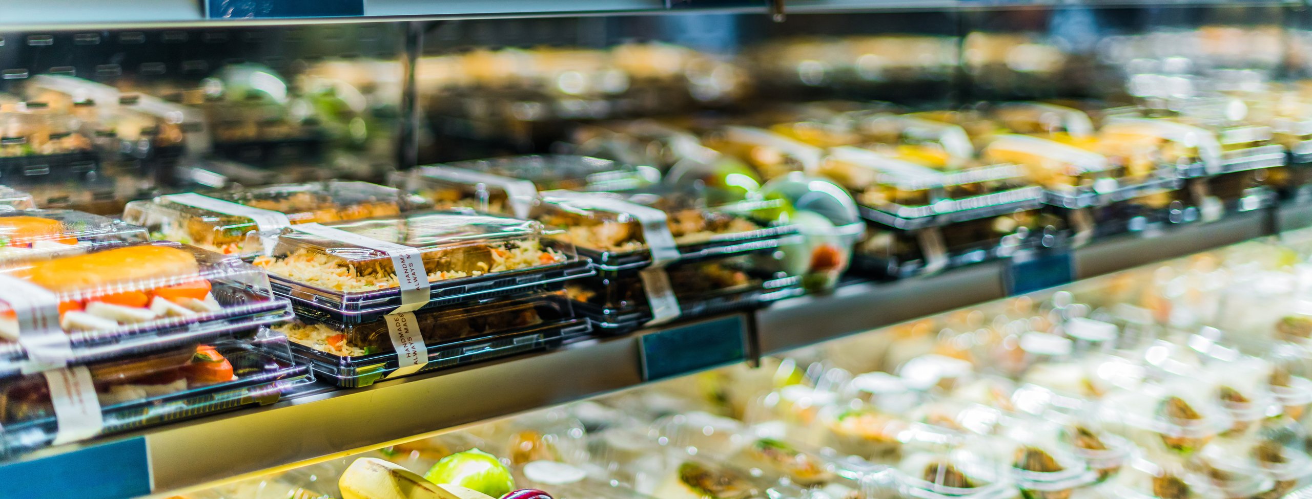 pre-packaged food in commercial refrigerator