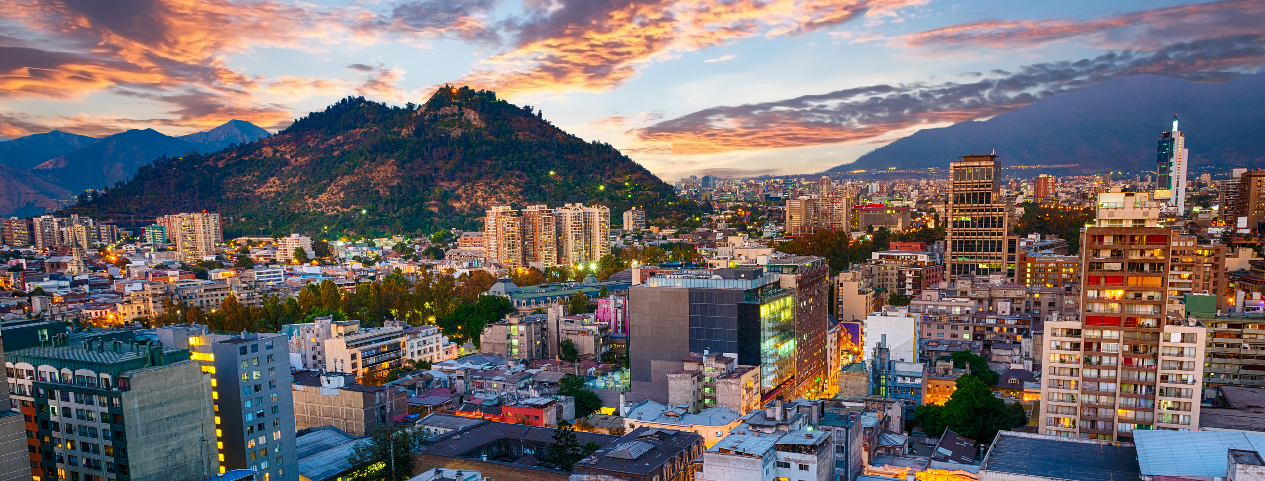 Santiago de Chile downtown at sunset