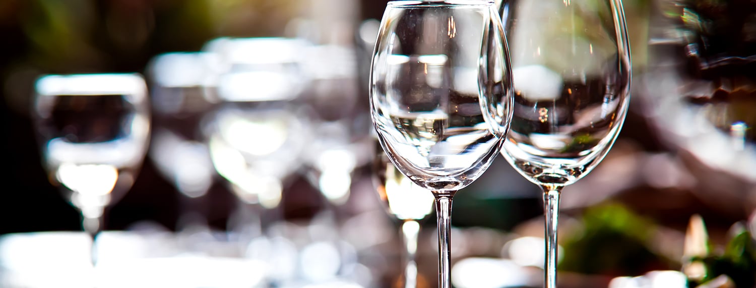 Wine glasses on dinner table