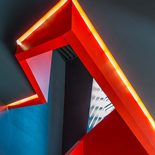 abstract staircase in red-square