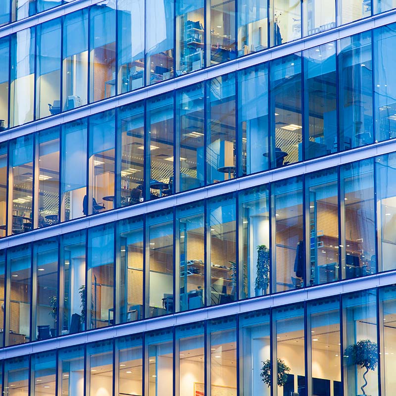 Modern glass building square