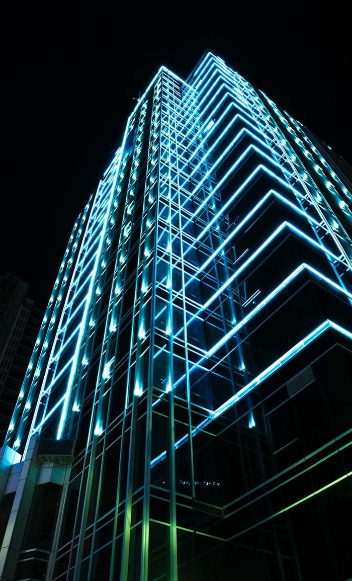 Neon light decorating a morden building 700x1155