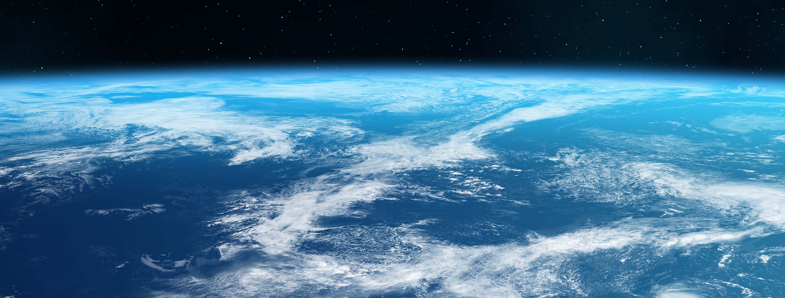 Blue planet Earth with world ocean 2560x975